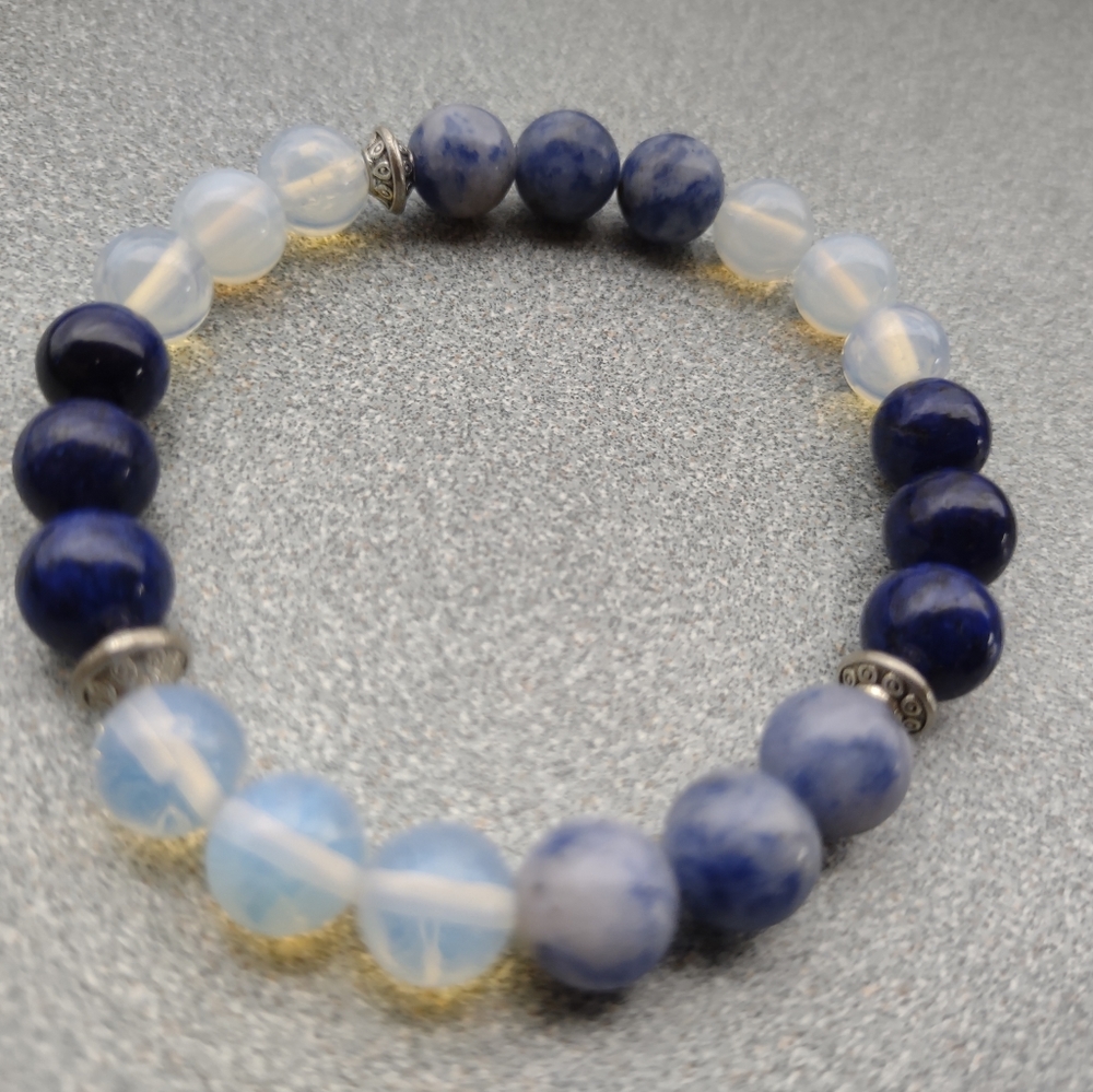 Lapis lazuli, Sodalite and Opalite gemstone bracelet